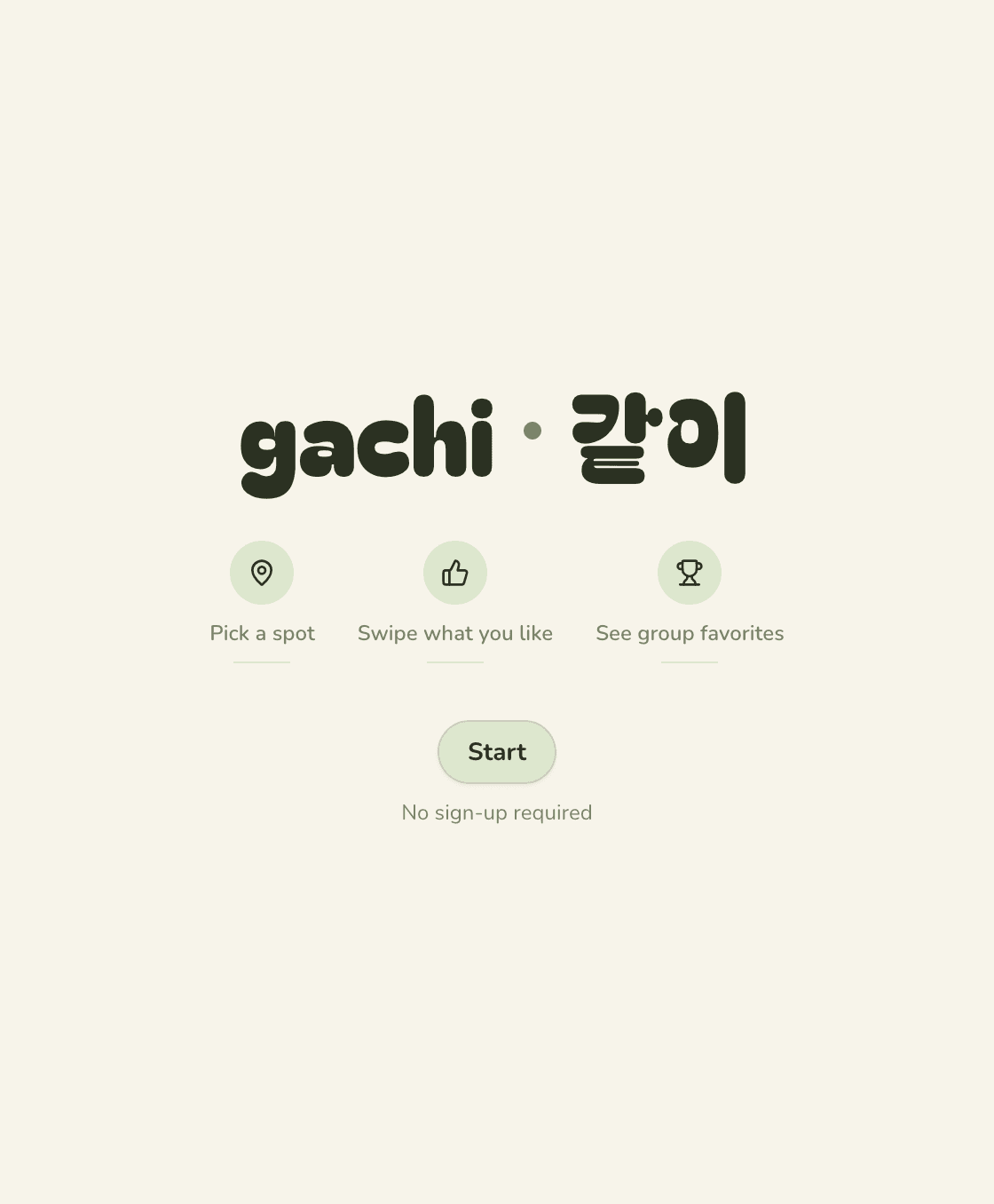 Gachi introduction: pick a spot, swipe, and see group favorites