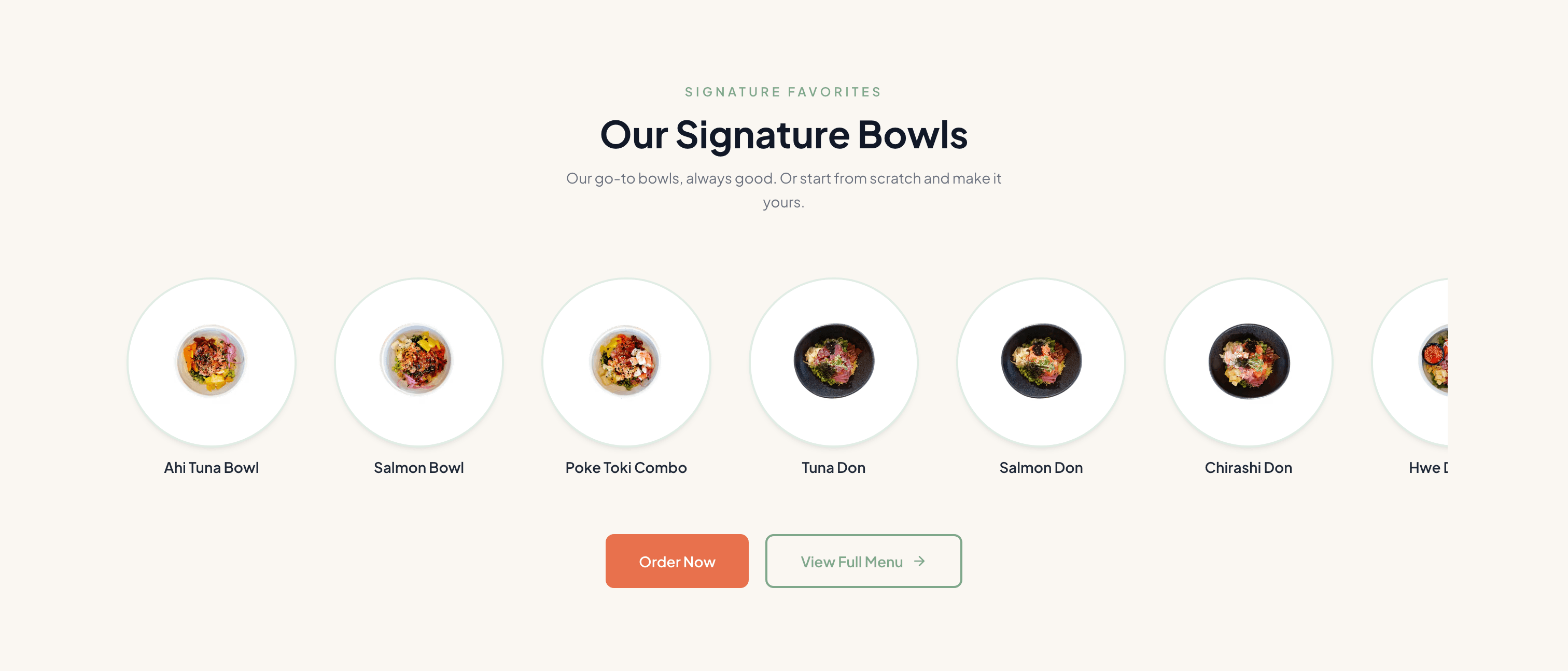 Poke Toki signature bowls and menu links